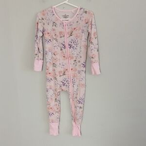 Caden Lane Girl's Pink Floral One Piece Zip Up Pajamas Size 12-18 Months